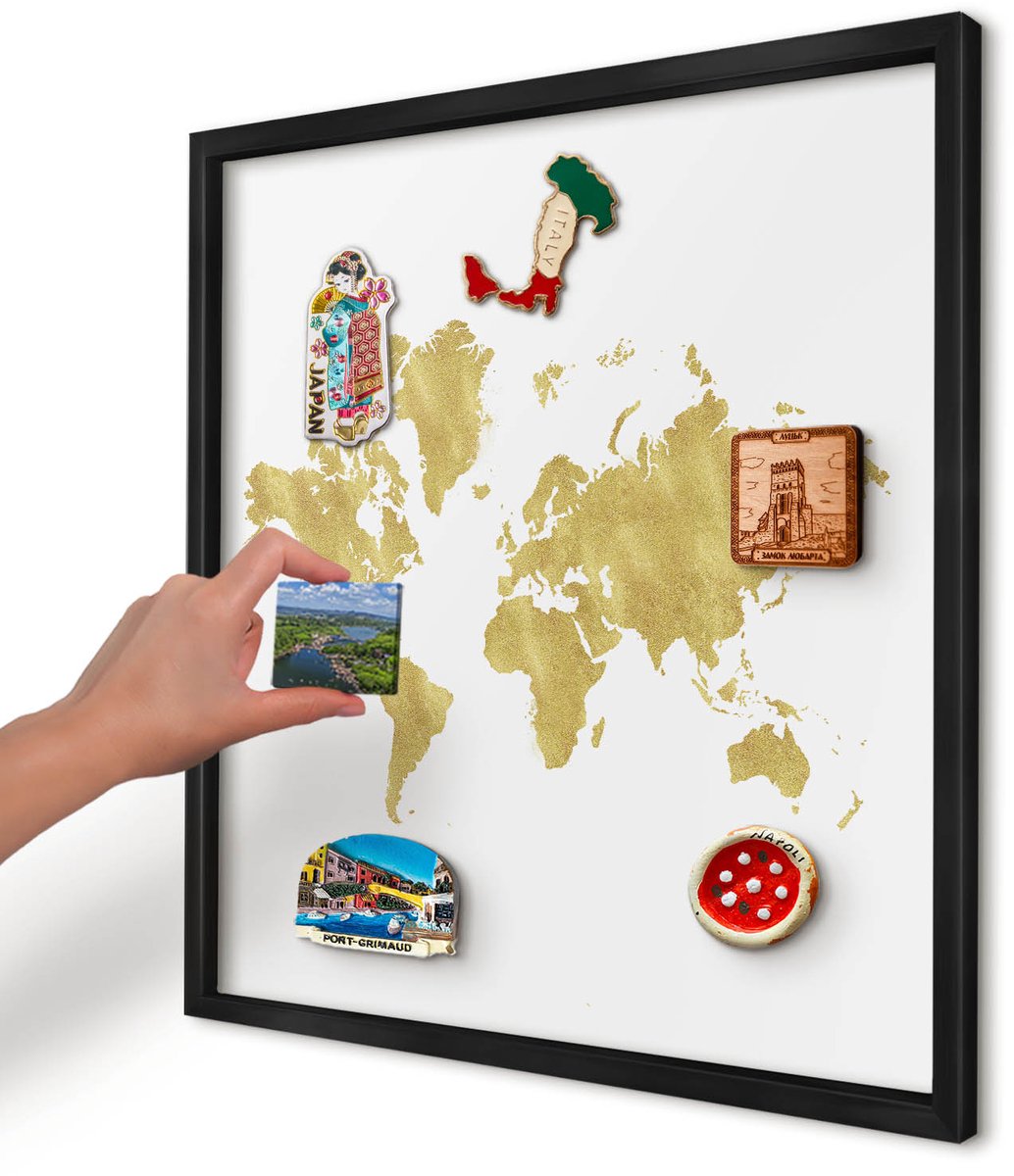 Artprintcave Wit Magneetbord mit Zwart Frame - 50x50 cm - Wereldkaart Magnetisch Bord - Modern Magneet Bord mit Frame - Kaarten