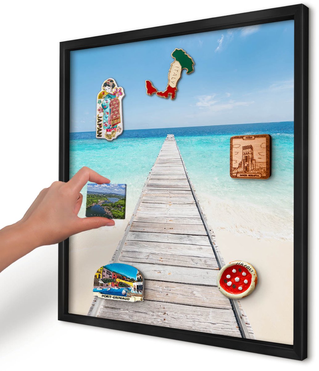 Artprintcave Blauw Magneetbord mit Zwart Frame - 50x50 cm - Ocean Pier Bord Voor Magneten - Minimalist Notitiebord - Landschappen