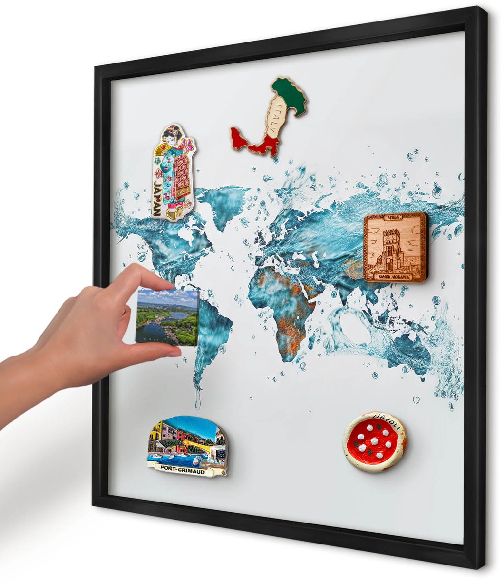 Artprintcave Turkoois Magneetbord mit Zwart Frame - 50x50 cm - Waterkaart Magnetisch Bord - Abstract Notitiebord - Kaarten