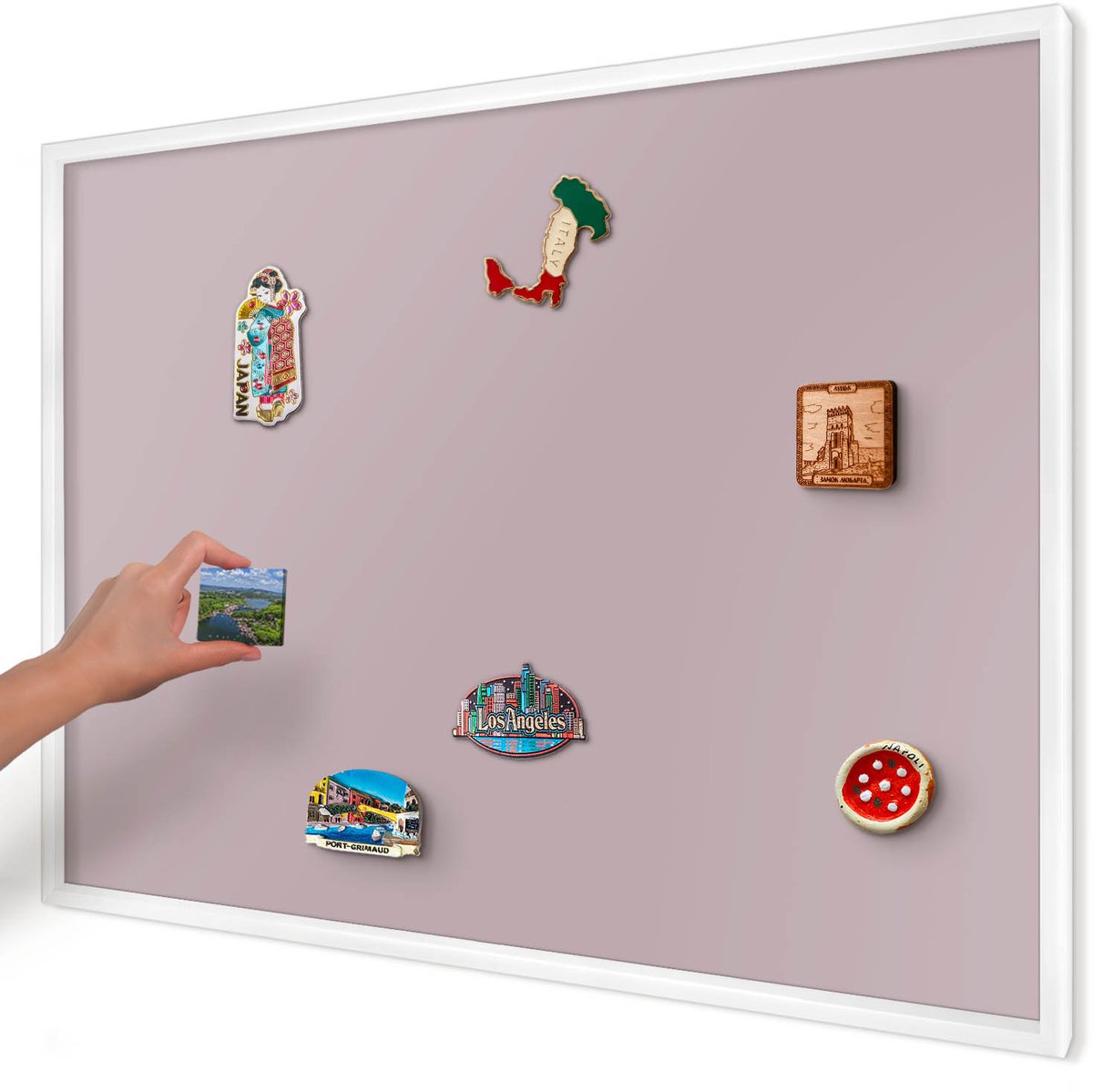 Artprintcave Roze Magneetbord mit Witte Lijst - 100x70 cm - Pastel Lila Magneetbord Voor Foto's - Minimalist Magnetisch Bord - Achtergronden En Patronen