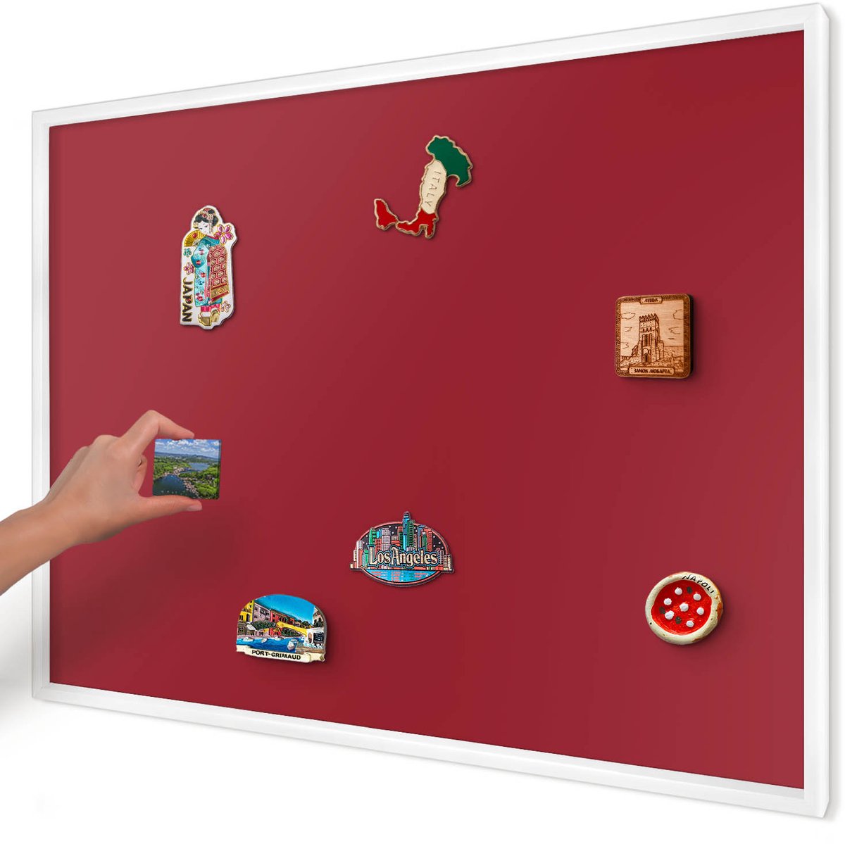 Artprintcave Bordeaux Magneetbord mit Witte Lijst - 100x70 cm - Licht Bordeauxrood Magneet Bord mit Frame - Minimalist Notitiebord - Achtergronden En Patronen