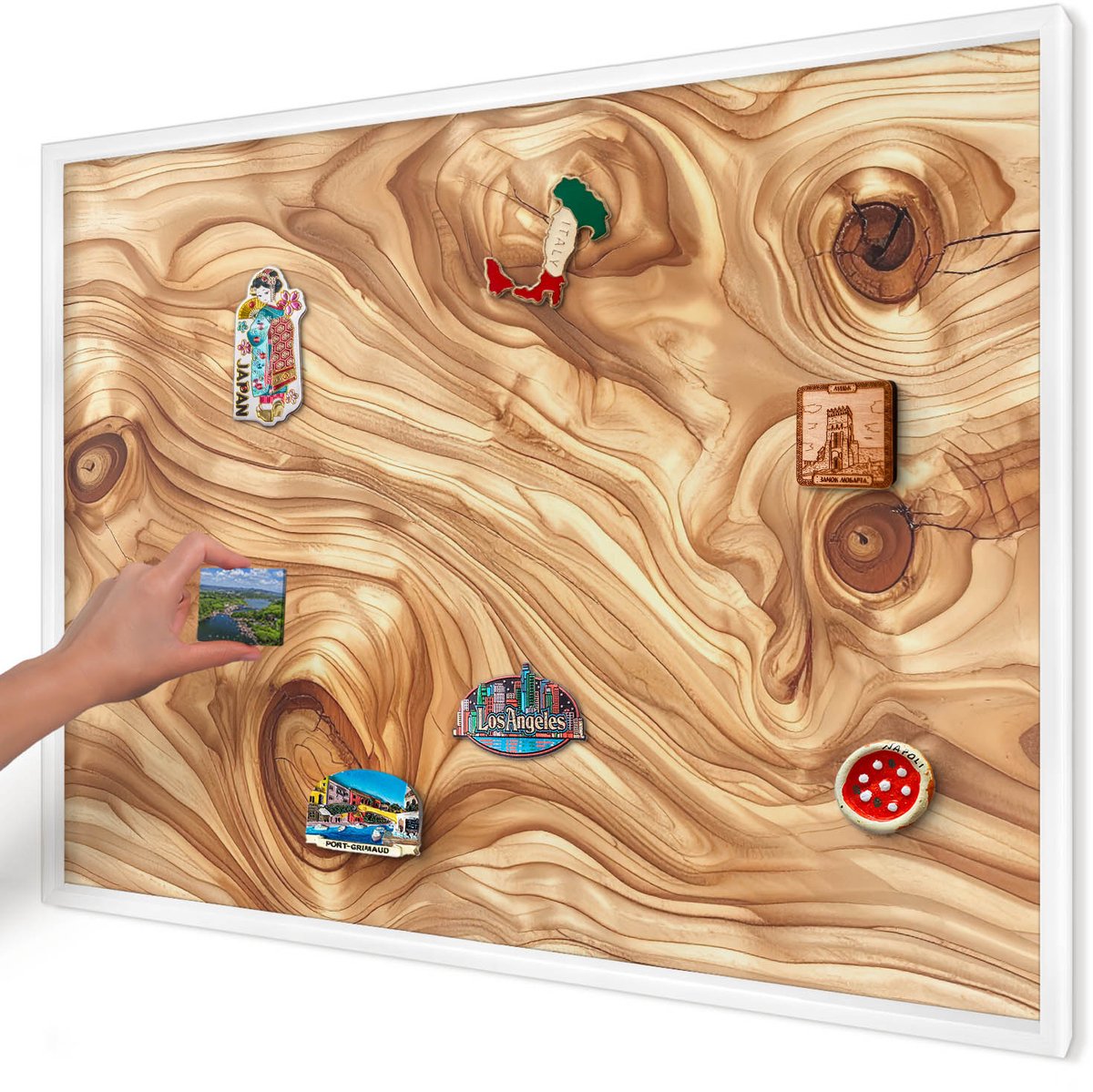 Artprintcave Bruin Magneetbord mit Witte Lijst - 100x70 cm - Houtstructuur Notitiebord - Rustiek Magneetbord Voor Foto's - Texturen