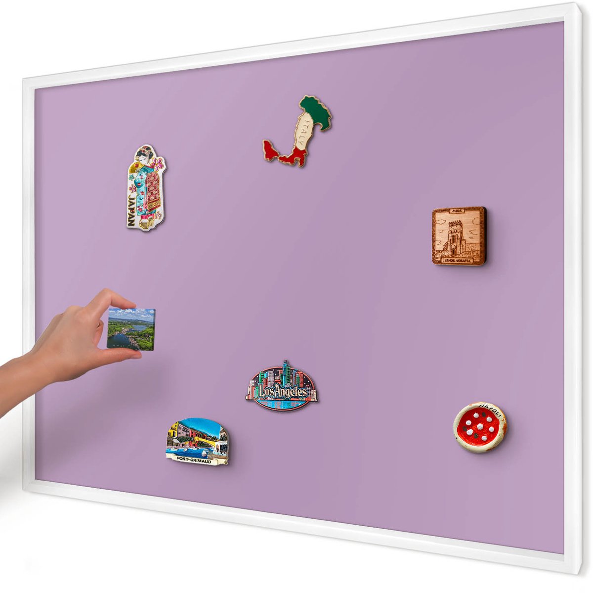 Artprintcave Paars Magneetbord mit Witte Lijst - 100x70 cm - Lichtpaars Magneet Bord mit Frame - Minimalist Wandbord Magnetisch - Achtergronden En Patronen