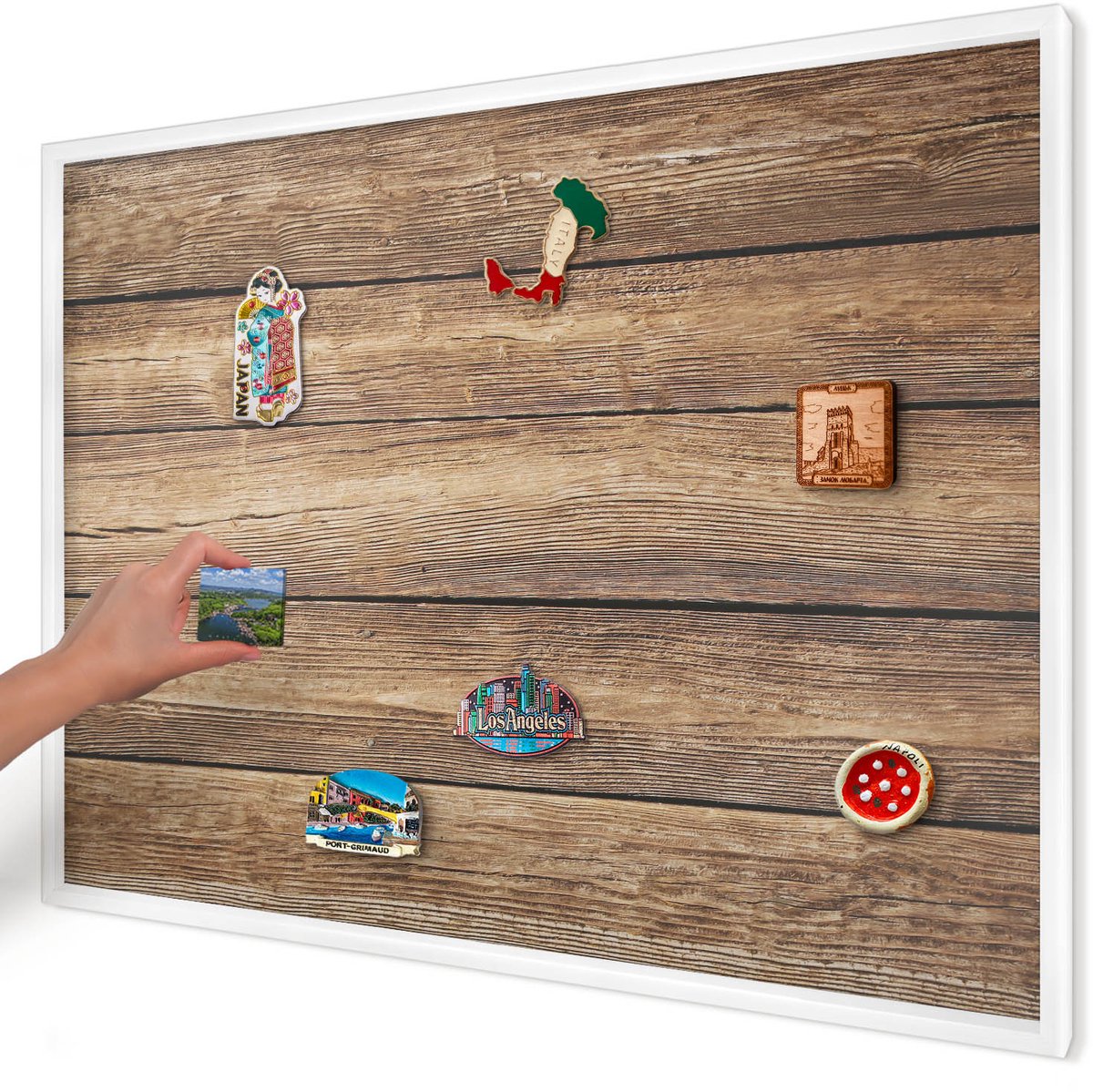 Artprintcave Bruin Magneetbord mit Witte Lijst - 100x70 cm - Houtstructuur Bord Voor Magneten - Rustiek Magnetisch Bord Voor Magneten - Texturen