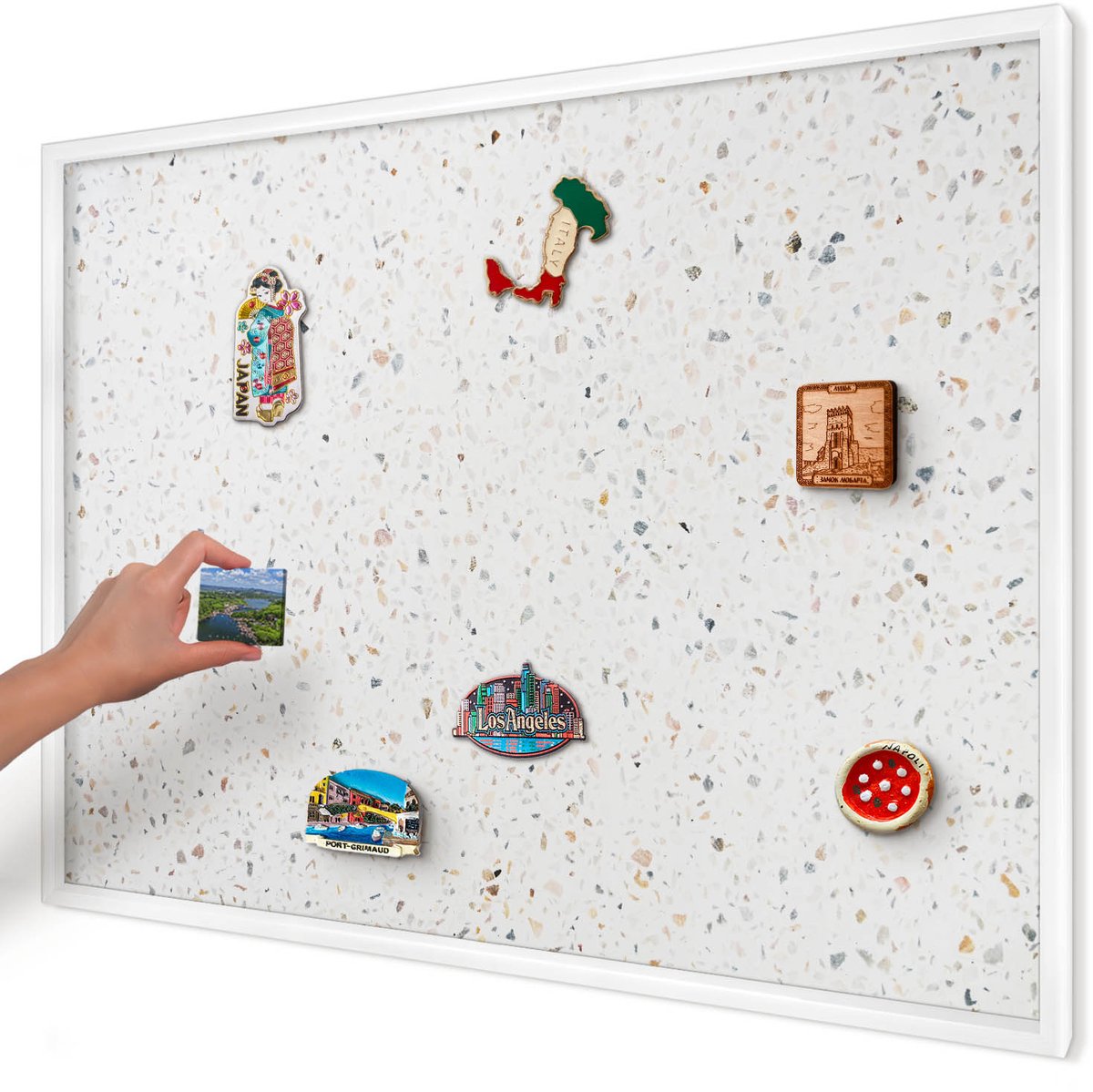 Artprintcave Wit Magneetbord mit Witte Lijst - 100x70 cm - Terrazzo-Patroon Magneetbord Voor Keuken - Minimalist Magnetisch Bord Voor Magneten - Texturen