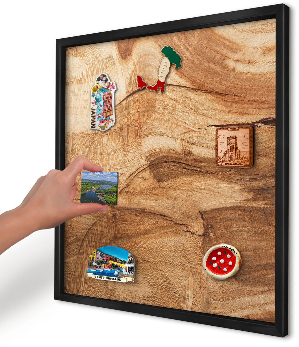 Artprintcave Bruin Magneetbord mit Zwart Frame - 50x50 cm - Natuurlijk Hout Magneet Bord mit Frame - Rustiek Magneetbord Voor Keuken - Texturen
