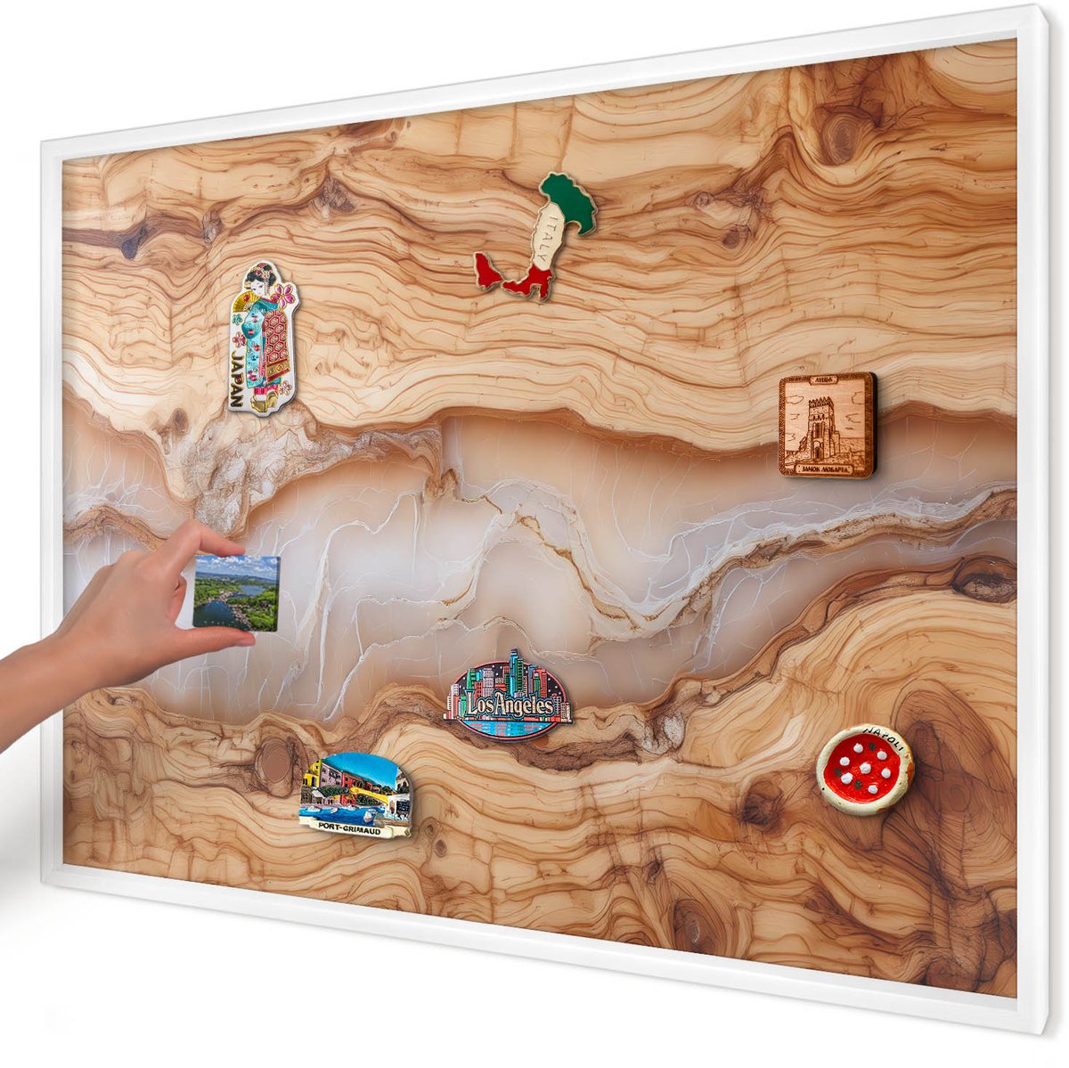 Artprintcave Bruin Magneetbord mit Witte Lijst - 100x70 cm - Houten Elegantie Magneetbord Voor Keuken - Rustiek Magnetisch Bord Voor Magneten - Texturen