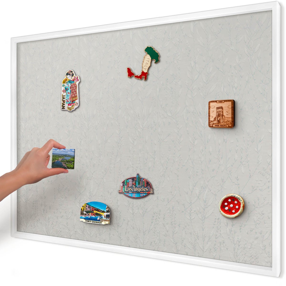 Artprintcave Grijs Magneetbord mit Witte Lijst - 100x70 cm - Plantenpatroon Memobord Keuken - Minimalist Bord Voor Magneten - Achtergronden En Patronen
