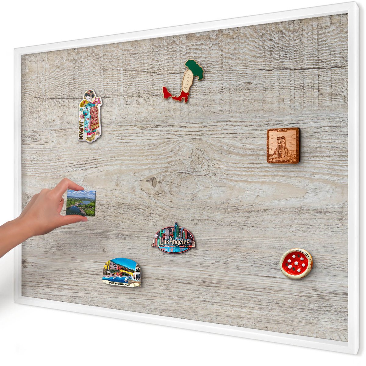 Artprintcave Beige Magneetbord mit Witte Lijst - 100x70 cm - Houtstructuur Magneetbord Voor Keuken - Scandinavisch Magneetbord Voor Foto's - Texturen