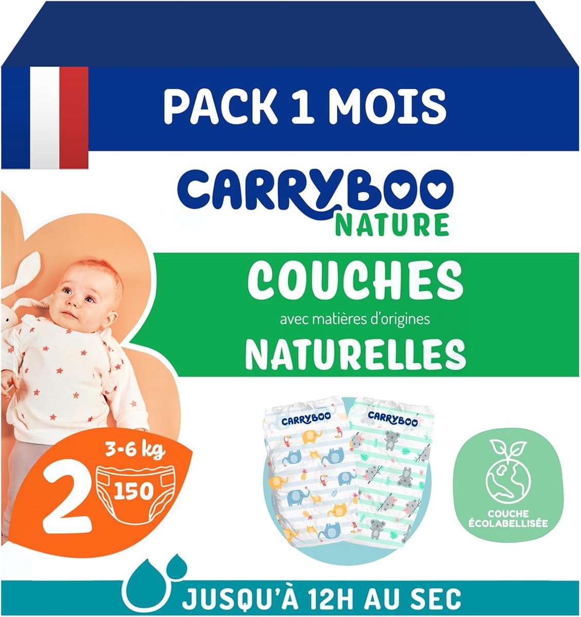 SnelShoppen - Luiers Maat 2 (3-6kg) voor Gevoelige Huid - Natuurlijk en Ultra Absorberend - 150 Wegwerpluiers - 12 Uur Lekvrij - Zonder Ongewenste Ing