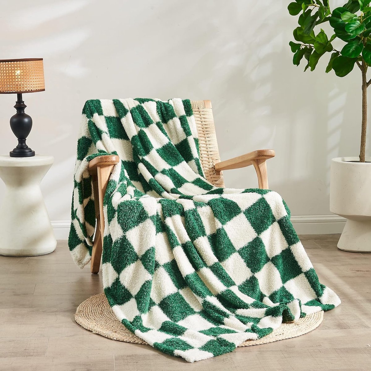 SnelShoppen - Plaid Dekentje Forest Green Microfiber Kerst Dekbed, Super Zacht Gehaakt Dekentje voor Bank, Stoel, Bed, Camping, Picknick, Reizen Licht