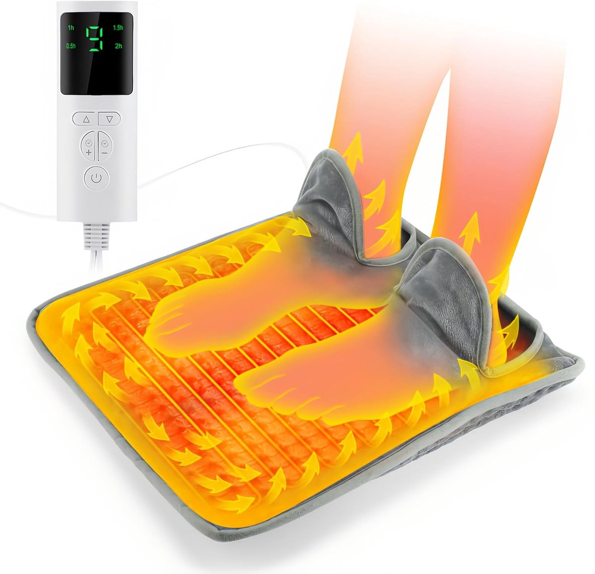 Elektrische voetverwarmer, 9 temperatuurinstellingen, 4 timers, machinewasbaar, warme en snel verwarmende voetmat voor mannen en vrouwen, verwarmde mat voor voeten, rug, onderrug en het hele lichaam