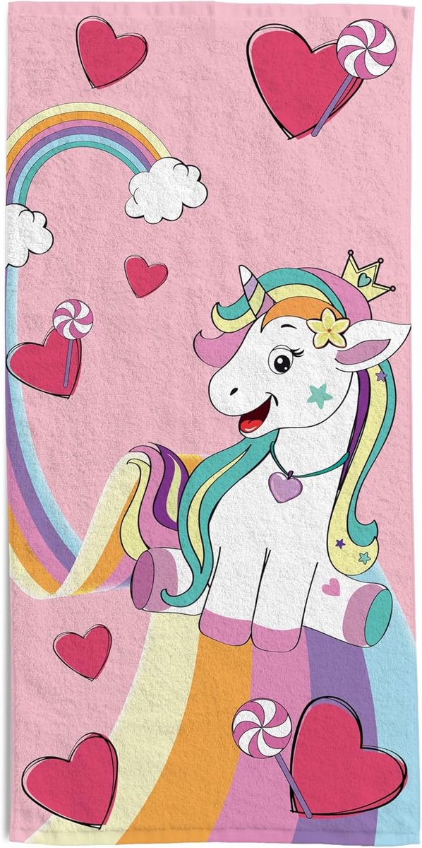 Badhanddoek voor meisjes 70 x 140 cm - 100% zachte katoen - kleurrijk eenhoorn ontwerp - SnelShoppen