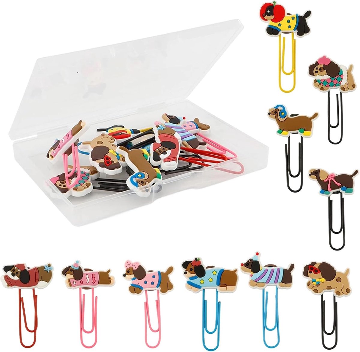 SnelShoppen - Grote Paperclips Teckel Motief, 12 Stuks, Kleurrijk en Decoratief, Metalen Kantoorbenodigdheden, 50 mm, Perfect voor Cadeaus en Document