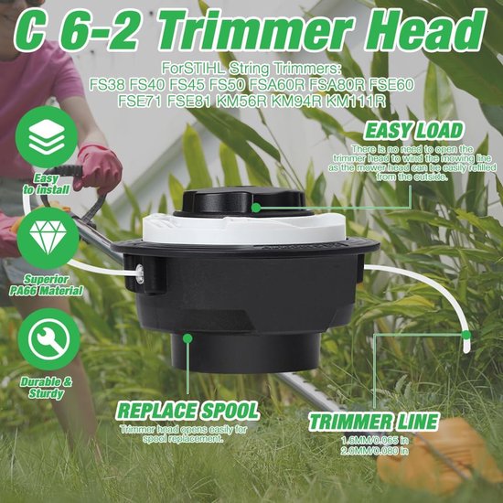 2 stuks AutoCut C6-2 bosmaaierkop geschikt voor Stihl FS38 FS40 FS50 FSE81, Autocut C6-2 trimmerkop, accessoires geschikt voor trimmerkoppen, bosmaaierkop — afbeelding 4
