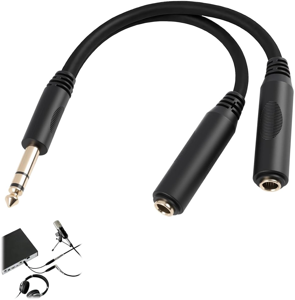 Y-kabel 6.3mm splitter - 20cm lengte - TRS stereo - ideaal voor audio-apparatuur - ShopVlot