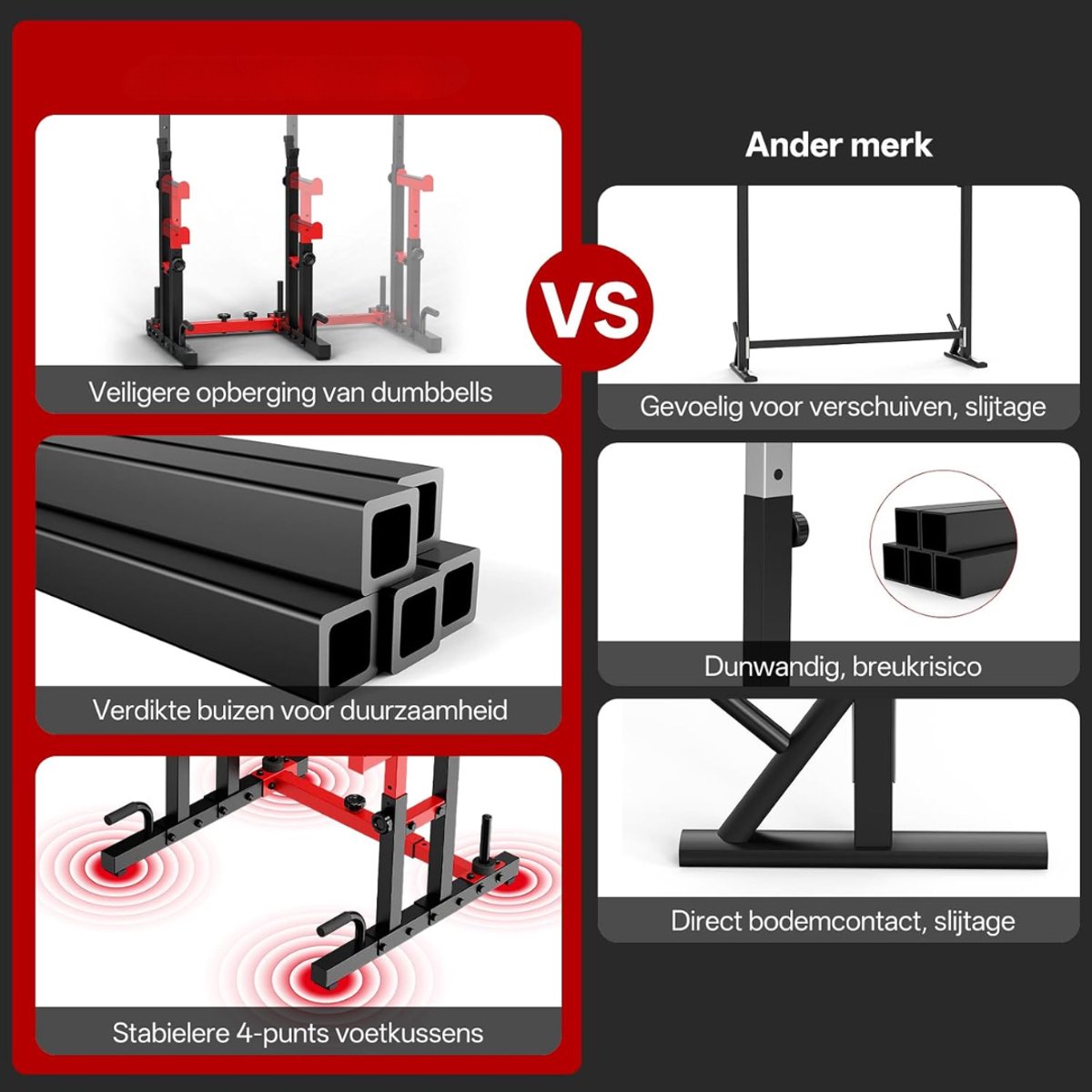 Groupe SEB JCP Squat Rack - Pull up Station - Zwart/Rood thumbnail 3