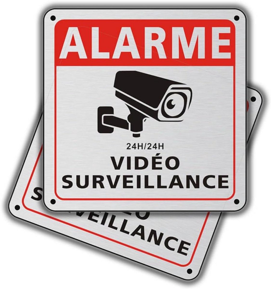 SnelShoppen - Camera Monitoring Aluminium Zelfklevend 15 x 15 cm 2 Stuks Video Bewaking Beveiliging Buiten Binnen