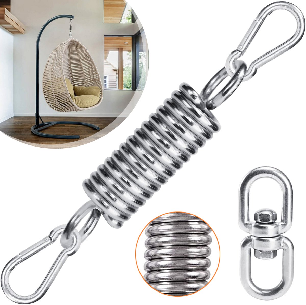 Hangmatstoel Ophangset - Zware Draaibare Ophanghaak - Swing Spring Hardware - Geschikt Voor Hangstoel Bokszak En Yoga