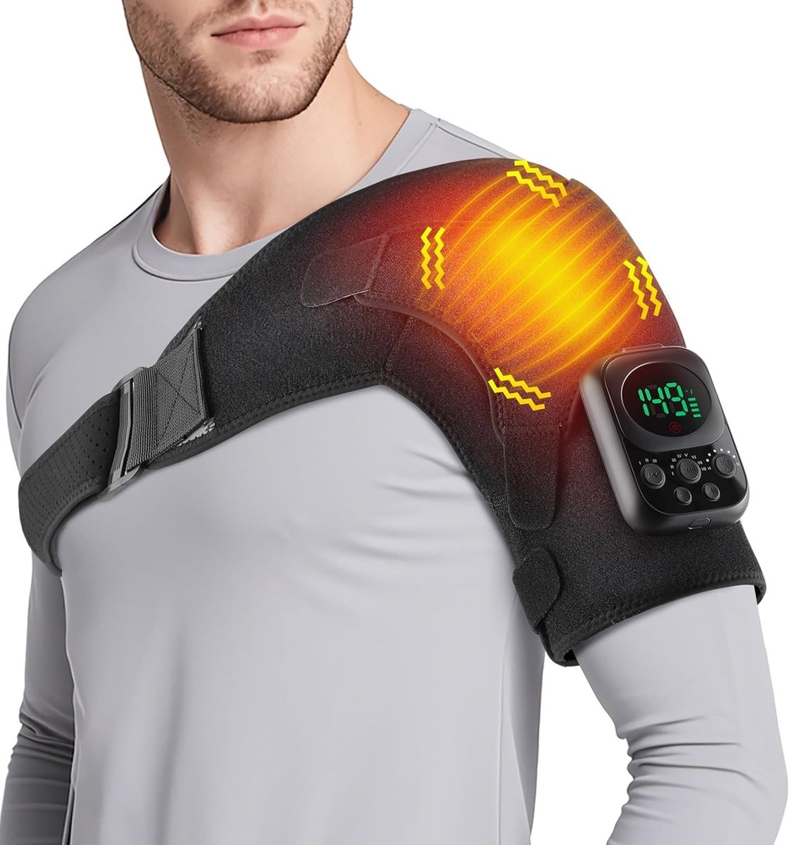 App-gestuurde schouderverwarmer met 6 warmtestanden en 3 massagemodi, draadloos verwarmd schoudermassagekussen met 5000 mAh batterij en LED-touchscreen, voor de schouders van mannen en vrouwen