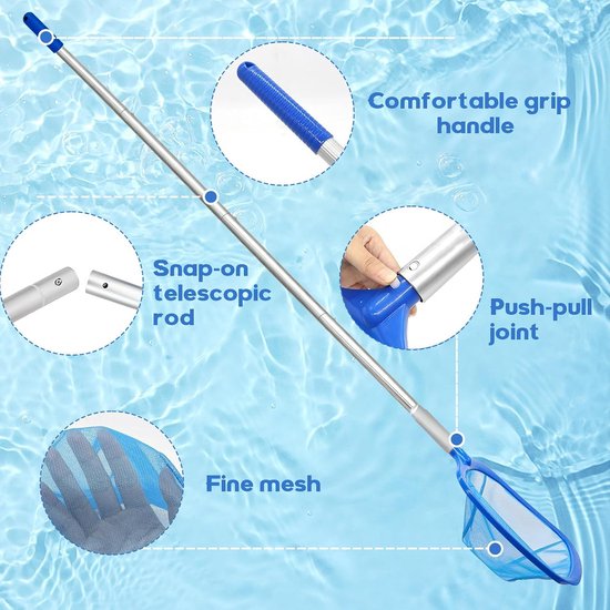 SnelShoppen - Pool Landing Net 185 cm Met Telescopische Steel, 12 cm Diepe Vijvernet, Fijnmazig Voor Zwembad, Vijvers, Algen, Bladeren — afbeelding 3