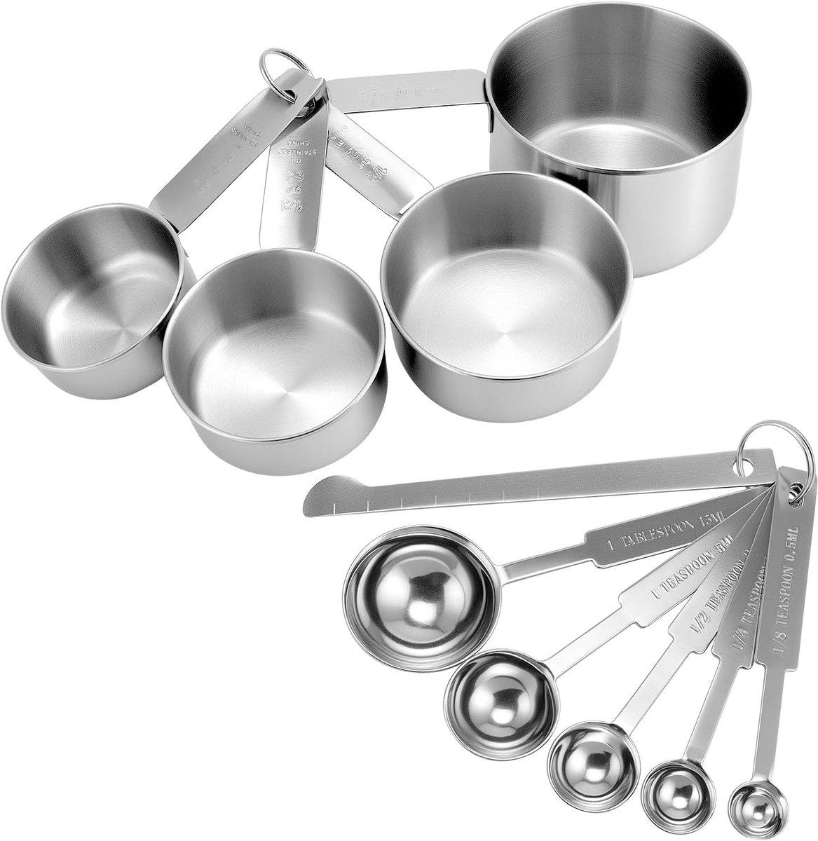 SnelShoppen - 10 Stuks RVS Maatbeker en Lepel Set, Keuken Maatlepel en Maatbeker Set met Meetlat, Voor Vaste en Vloeibare Ingrediënten, Duurzaam en Va