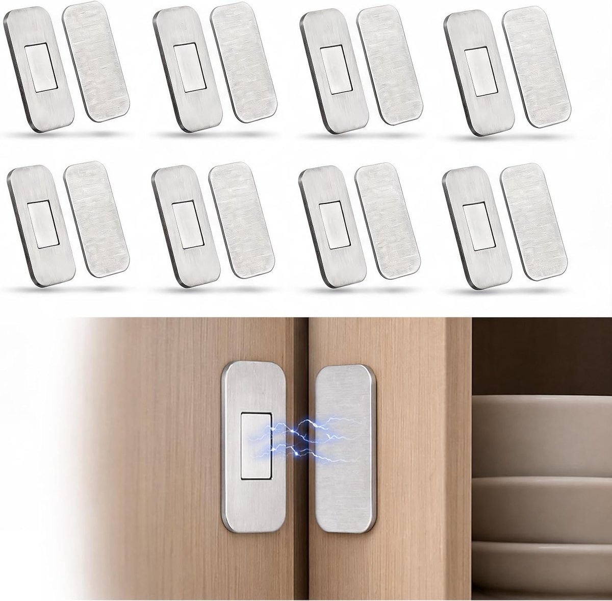 SnelShoppen - 8 Magneten voor Kastdeuren, Deursluiter met Magneet, Zelfklevend, Deurdemper zonder Boren, Drukdeuropener voor Keuken, Laden en Kasten