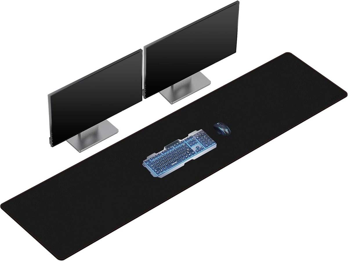 SnelShoppen - ZORESYN PU Leer Bureau Mat, Waterdicht, Anti-Olie Eettafel Mat, 180 x 40 cm, Antislip Muismat, Bureau Pad, Suède Basis, Gestikte Randen