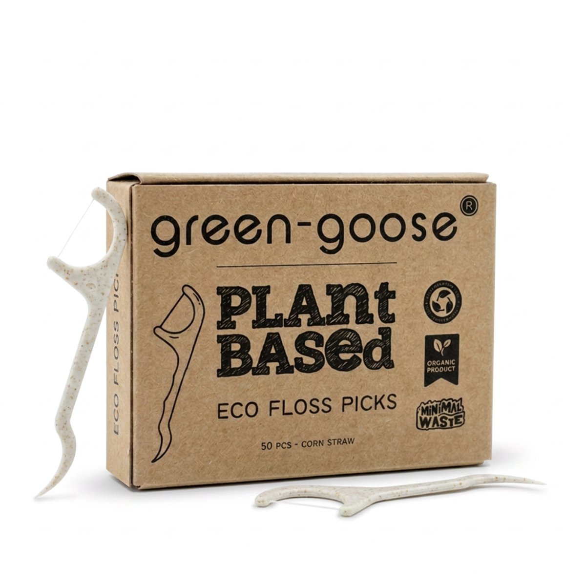 green-goose® Bio-Based Flossers - 50 Stuks - Gemaakt van Plantaardig Materiaal - Bioplastic Flosdraad voor Kinderen - Plantbased, Duurzaam, Ecologisch, Biologisch Afbreekbaar