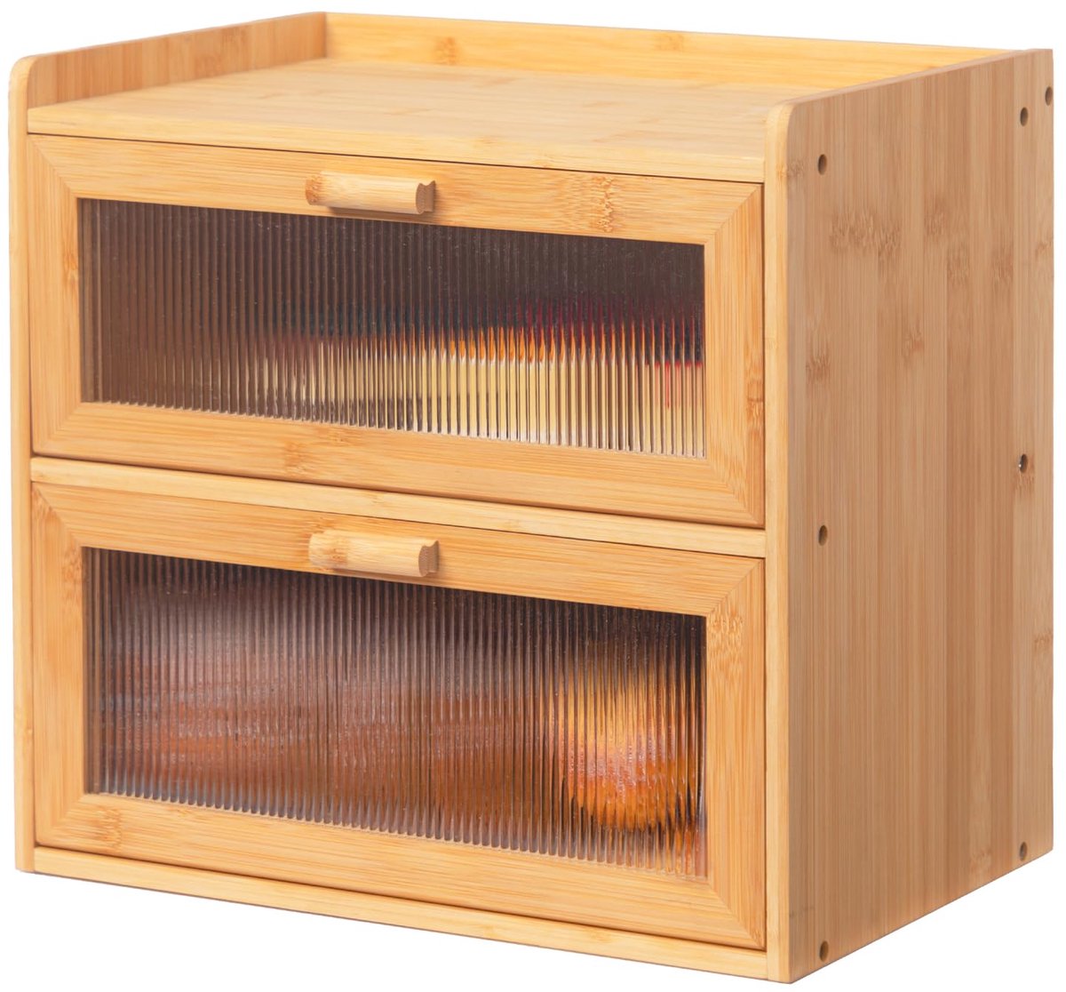 SnelShoppen - 2-laags bamboe broodtrommel met acryl venster, grote capaciteit broodopbergdoos voor keuken, rechthoekige dubbele dekker, ideaal voor ve