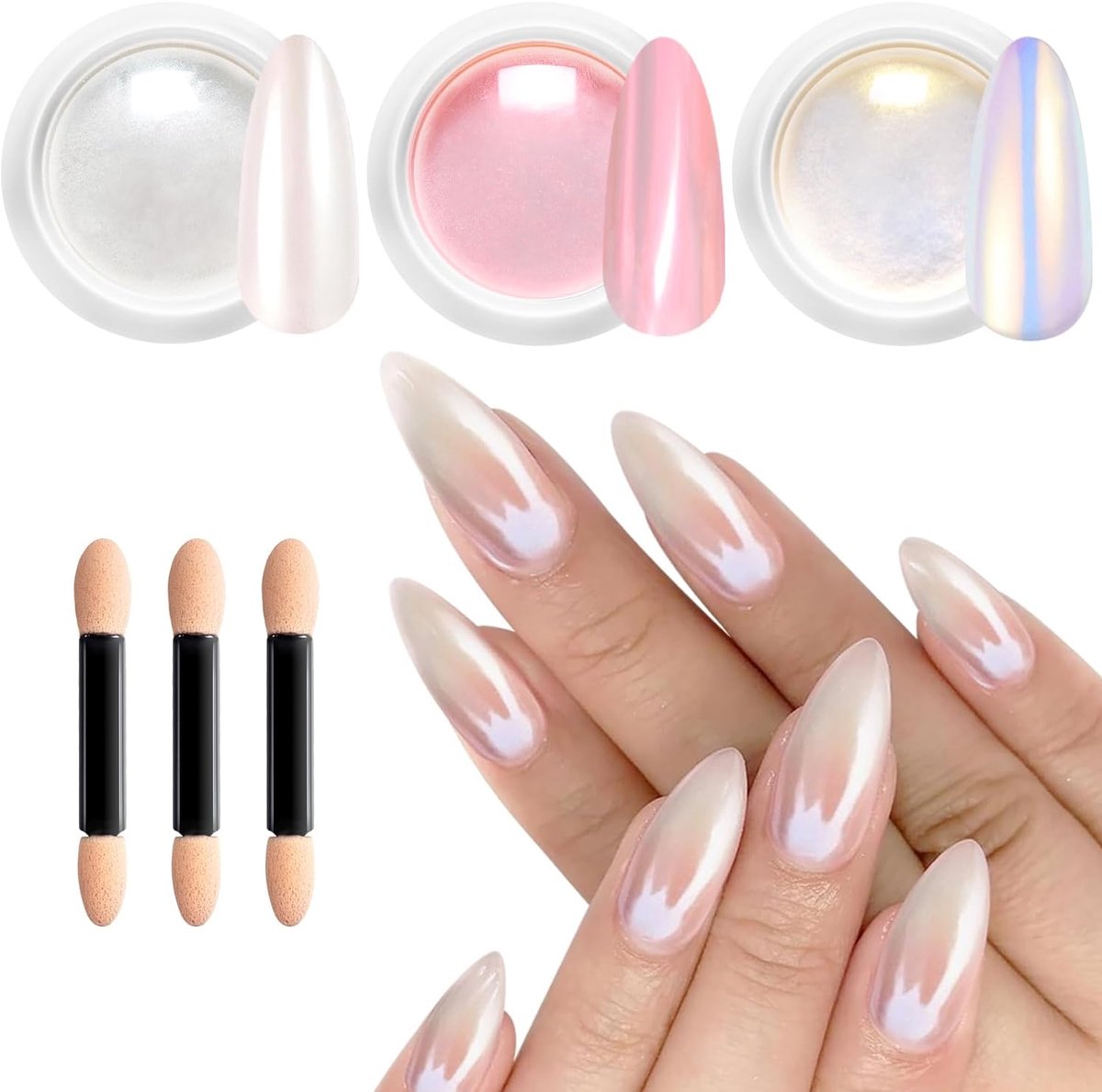 SnelShoppen - Nagelpoeder Set Roze Parel Effect Aurora Shimmer Glazuur Donut Glitters Geel Chrome Spiegel Effect voor Thuisnagelkunst