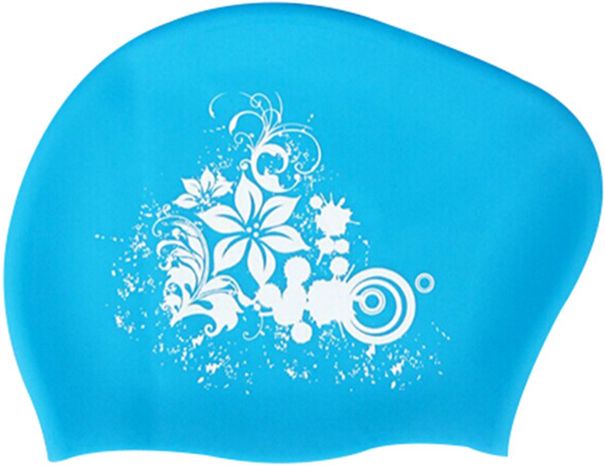 Badmuts voor lang haar blauw/wit