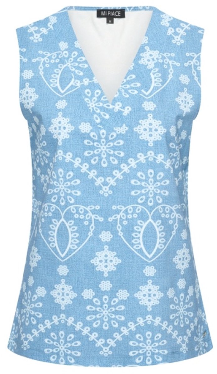 MI PIACE - Travel Top Mouwloos Print Denim Embroidery 2425 Bleached - Maat : XL