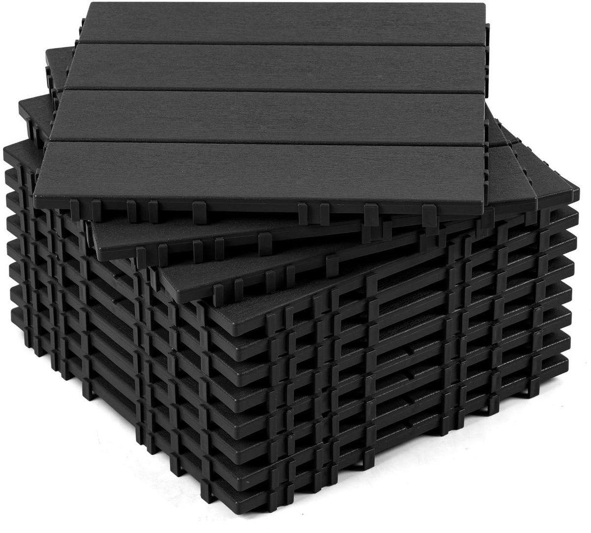 Houten Tegels Balkon - Terrastegels Klik - Buitenruimte Verfraaien - Snelle Klikinstallatie - 30 x 30 x 2 cm - Antraciet