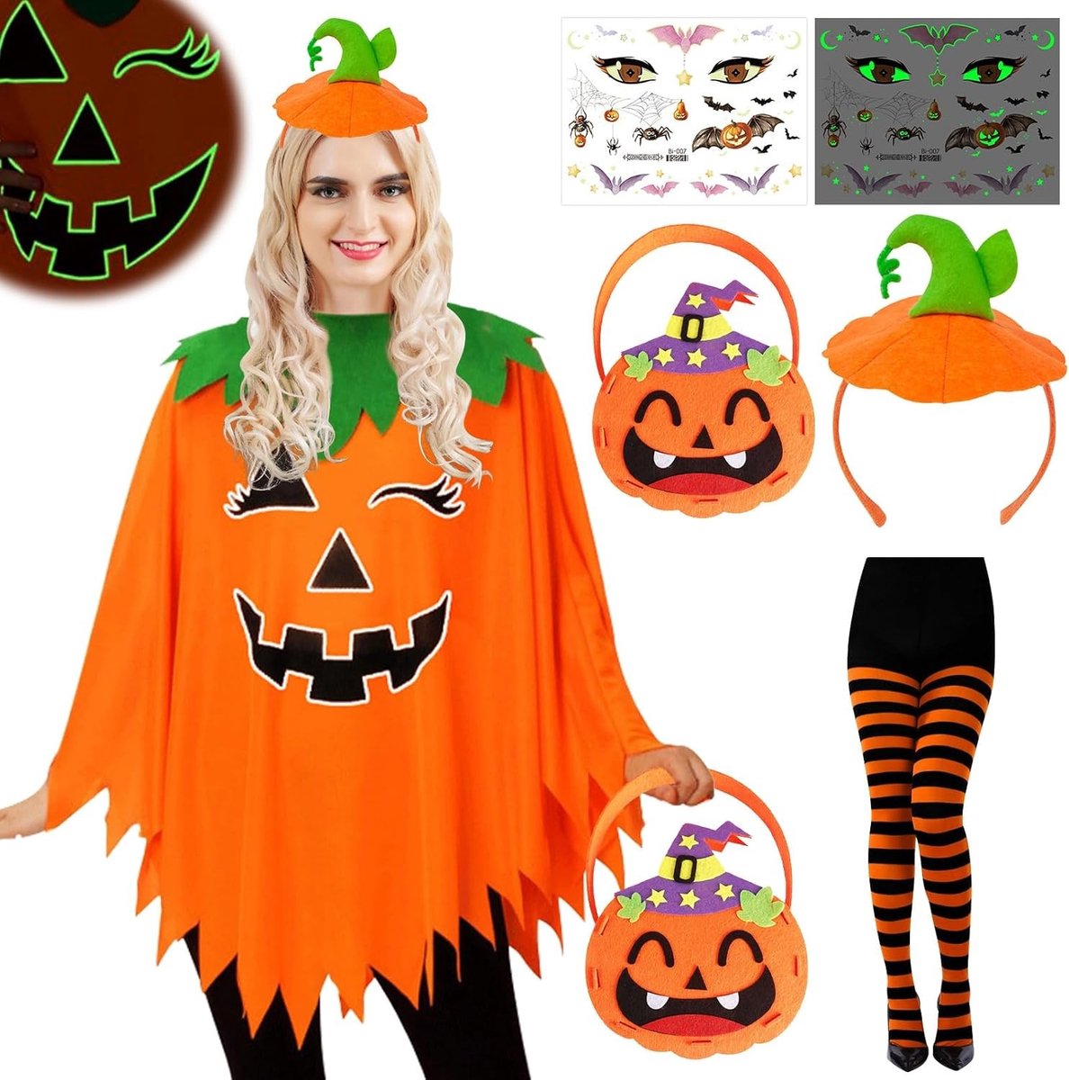 Halloween Pompoen Kostuum voor Vrouwen - Perfect voor Carnaval en Cosplay Feestjes met Cape en Accessoires