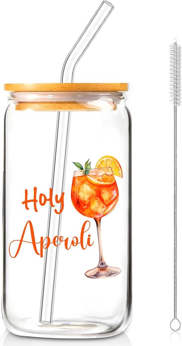 Spuitglazen, glas met deksel, rietje, Aperol, spuitaccessoires