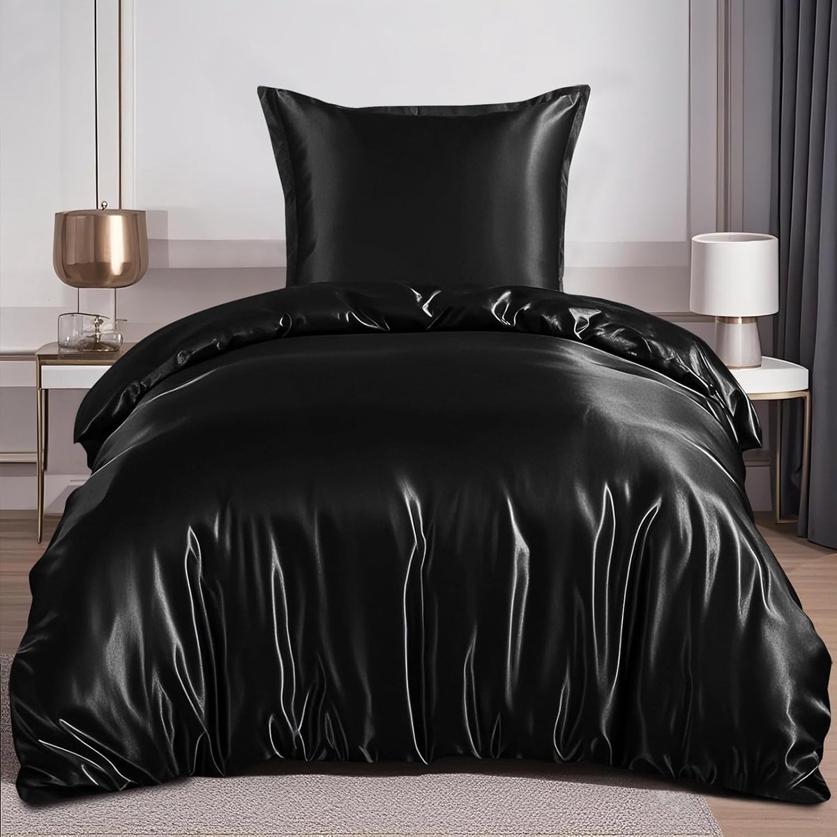 Satijnen beddengoed 155 x 220 cm, zwart – zijdeachtige dekbedovertrek