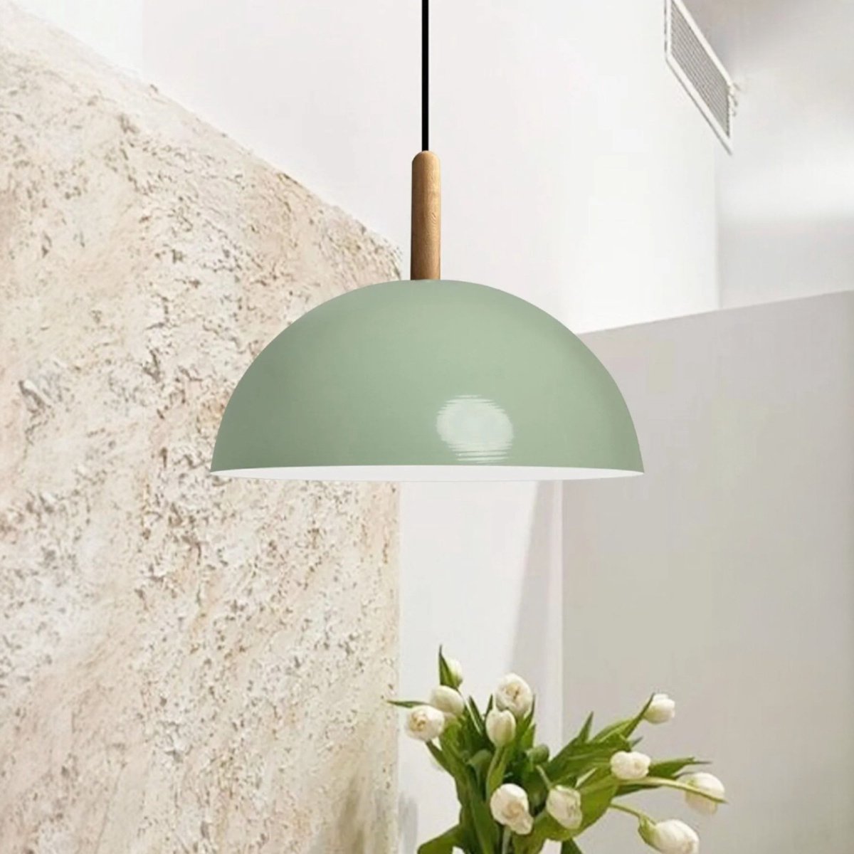 Bamyum Lipeo hanglamp, industriële Modern stijl, Ø26 cm, groen metalen lamp