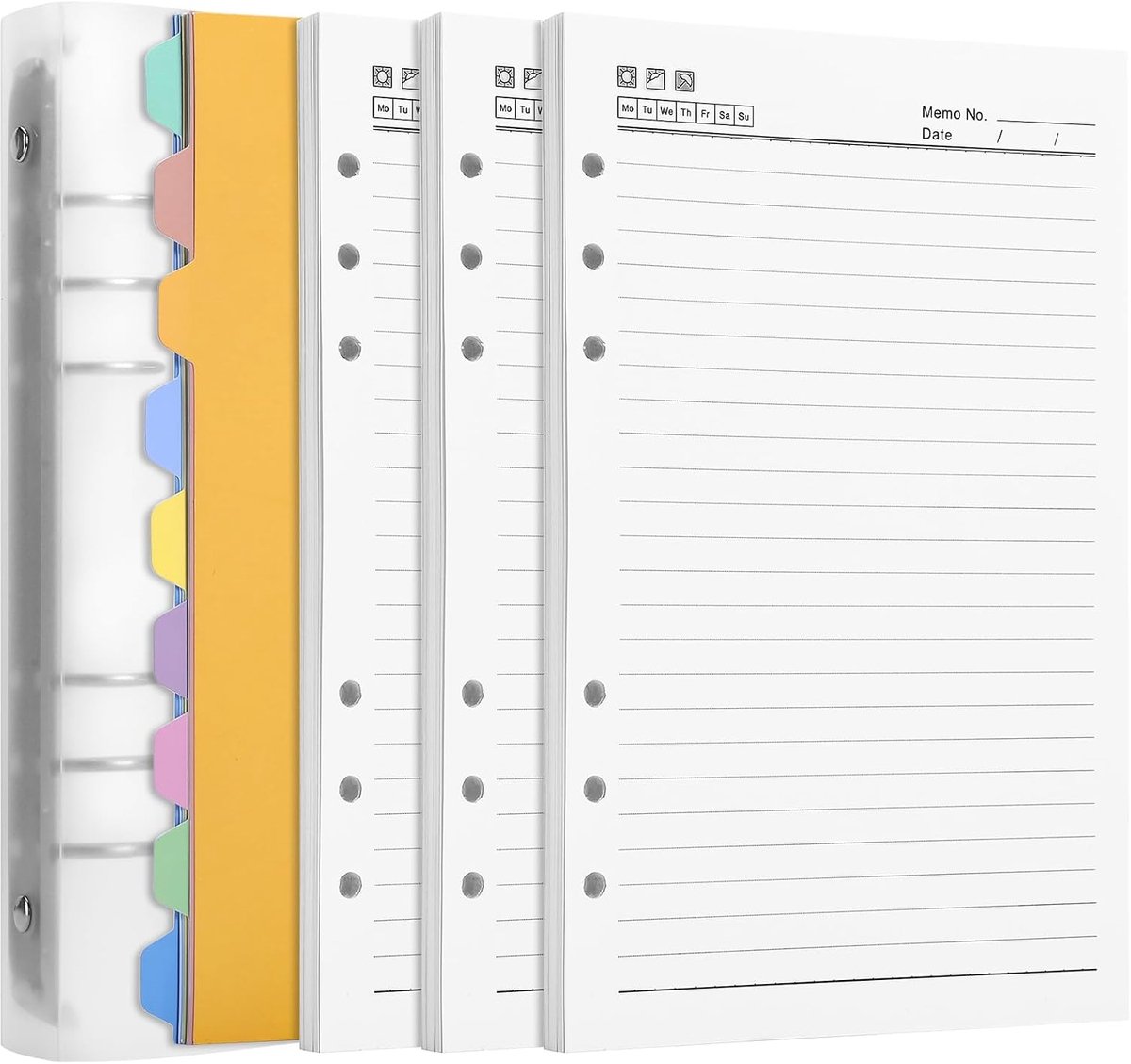 Ringband, A5, navulbaar, notitieboek, gelinieerd, 150 vellen, budgetplanner met register, dagboek, ringband, 6 gaten, ringband (300 pagina's)