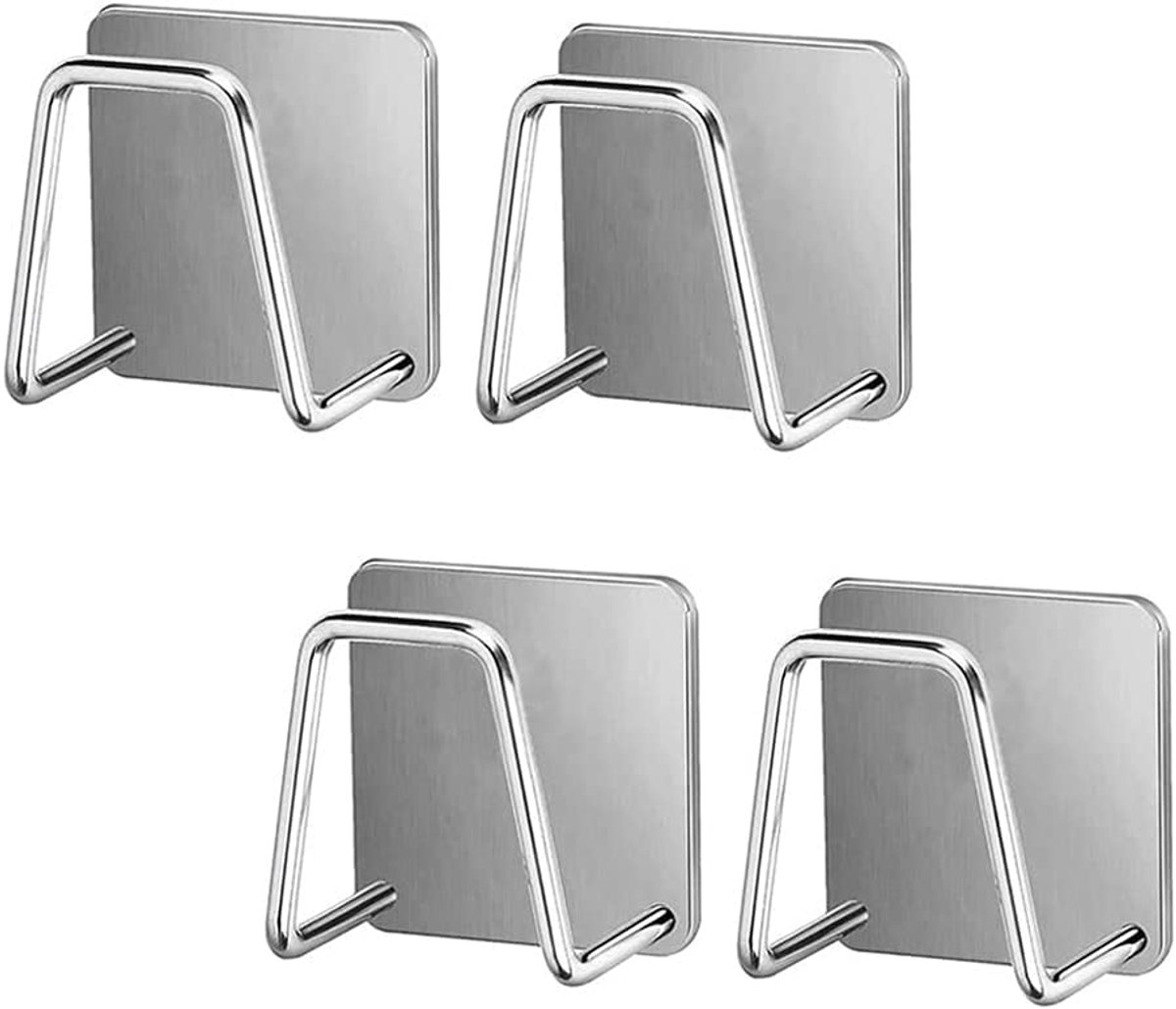 4 stuks zelfklevende sponshouders met wandhaken, roestvrij staal waterdichte schotel sponshouder gootsteen Caddy organizer voor gootsteen, afwasborstel, kleverige plank, potdeksel (zilver)