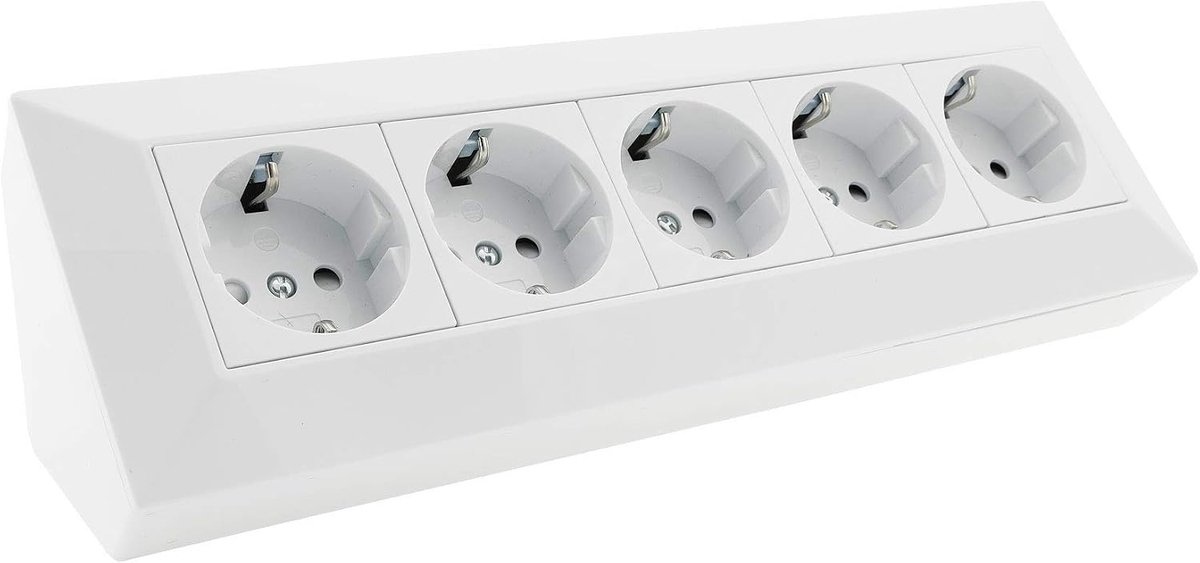 Stopcontactblok Hoekstopcontact 5-voudig Geaard Stopcontact Opbouw Onderbouw Wit