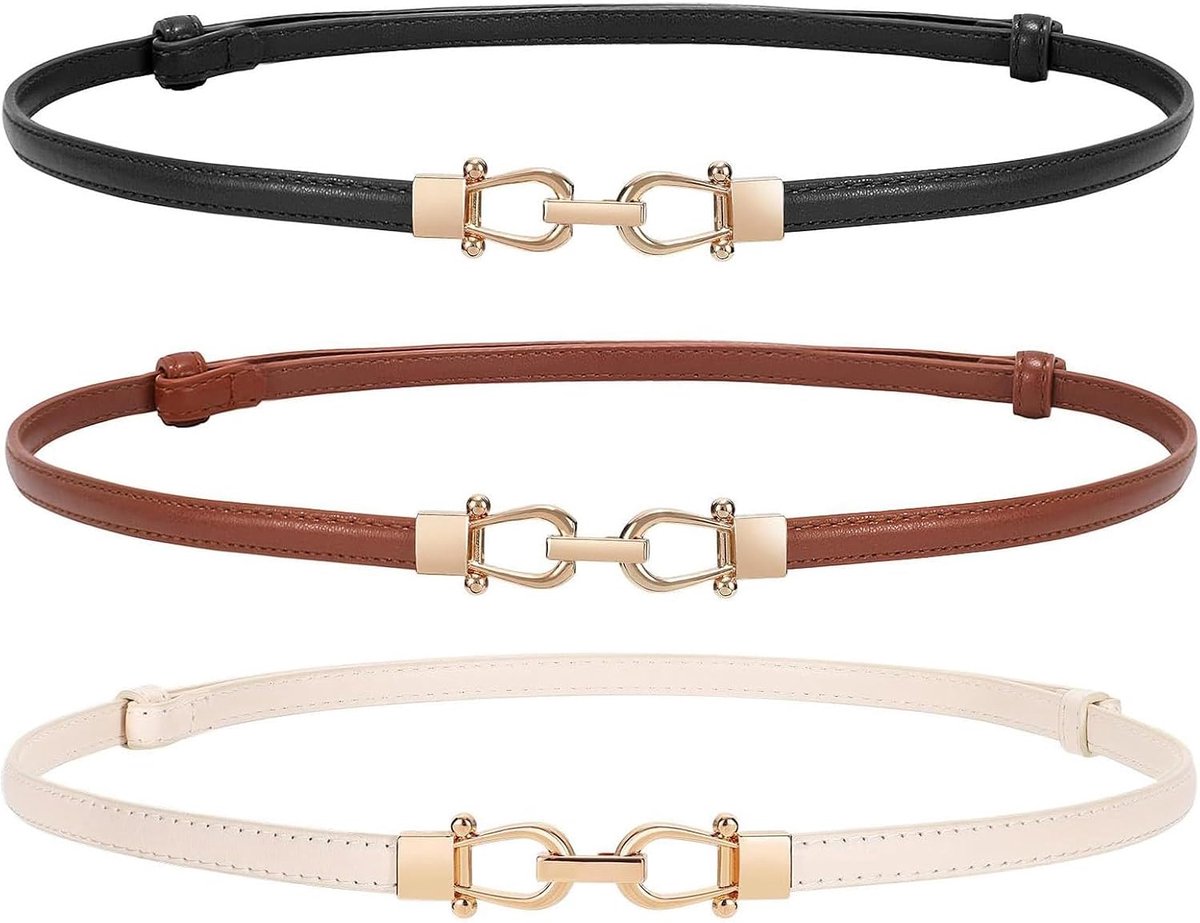 Skinny damesriem voor jurk, dunne tailleriem, verstelbare leren riem