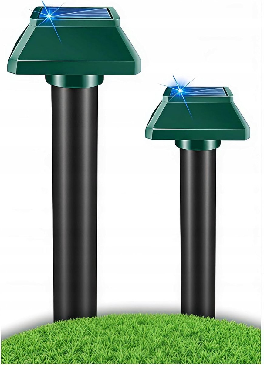 Mollenverjager op zonne-energie, 2 stuks, ultrasone mollenverjager