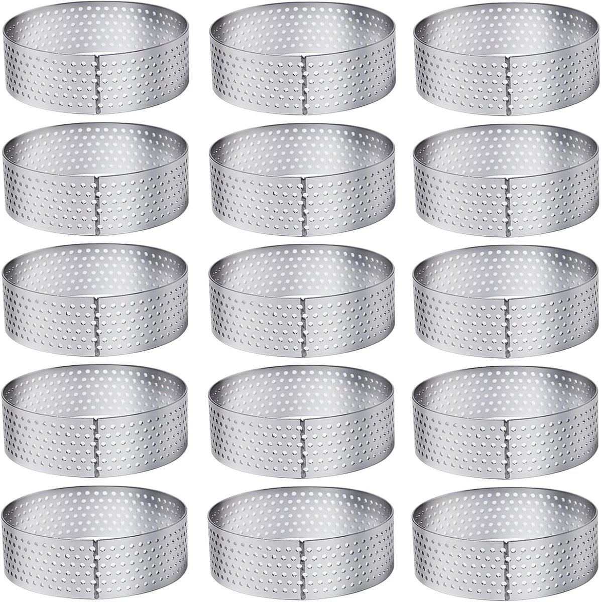 15 Stuks Ø 6 cm Geperforeerde Taartring 430 Roestvrijstalen Crumpet Ringen Antiaanbaklaag Ronde Cake Ringen met Gaten Metalen Gebakvorm voor het Bakken Dessert Ring DIY Poreuze Crumpet Ringen