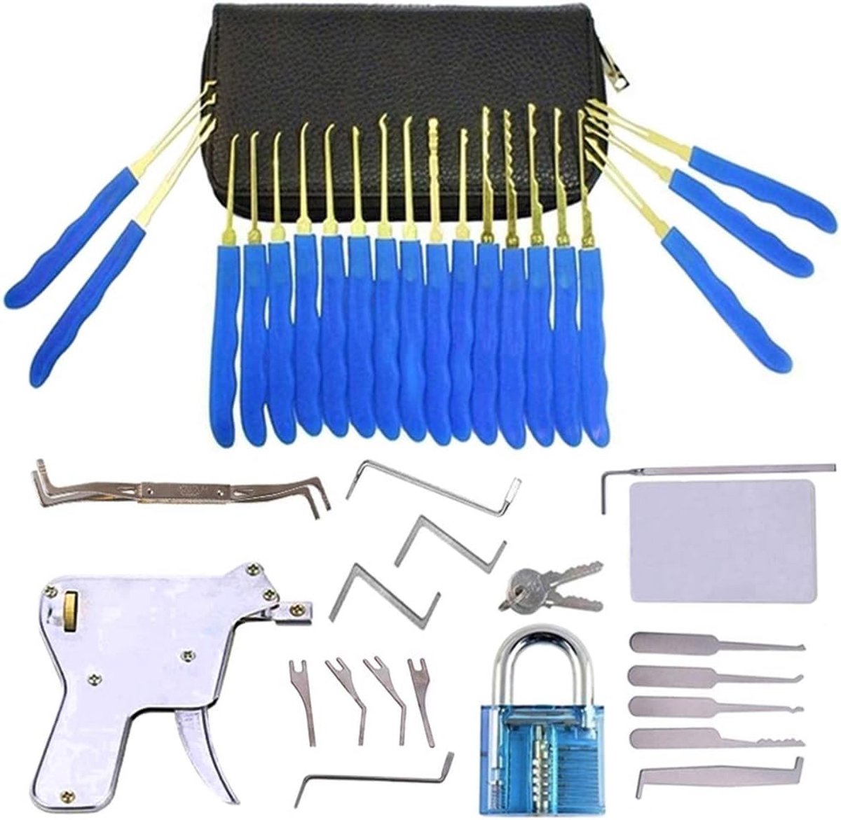 33-Delige Lock Pick Set Met Pu Tas, Transparante Trainingssloten