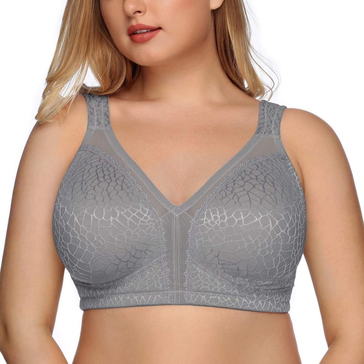Minimizer-beha voor dames, comfortabel, zonder beugel, grote maten, grijs, 85B
