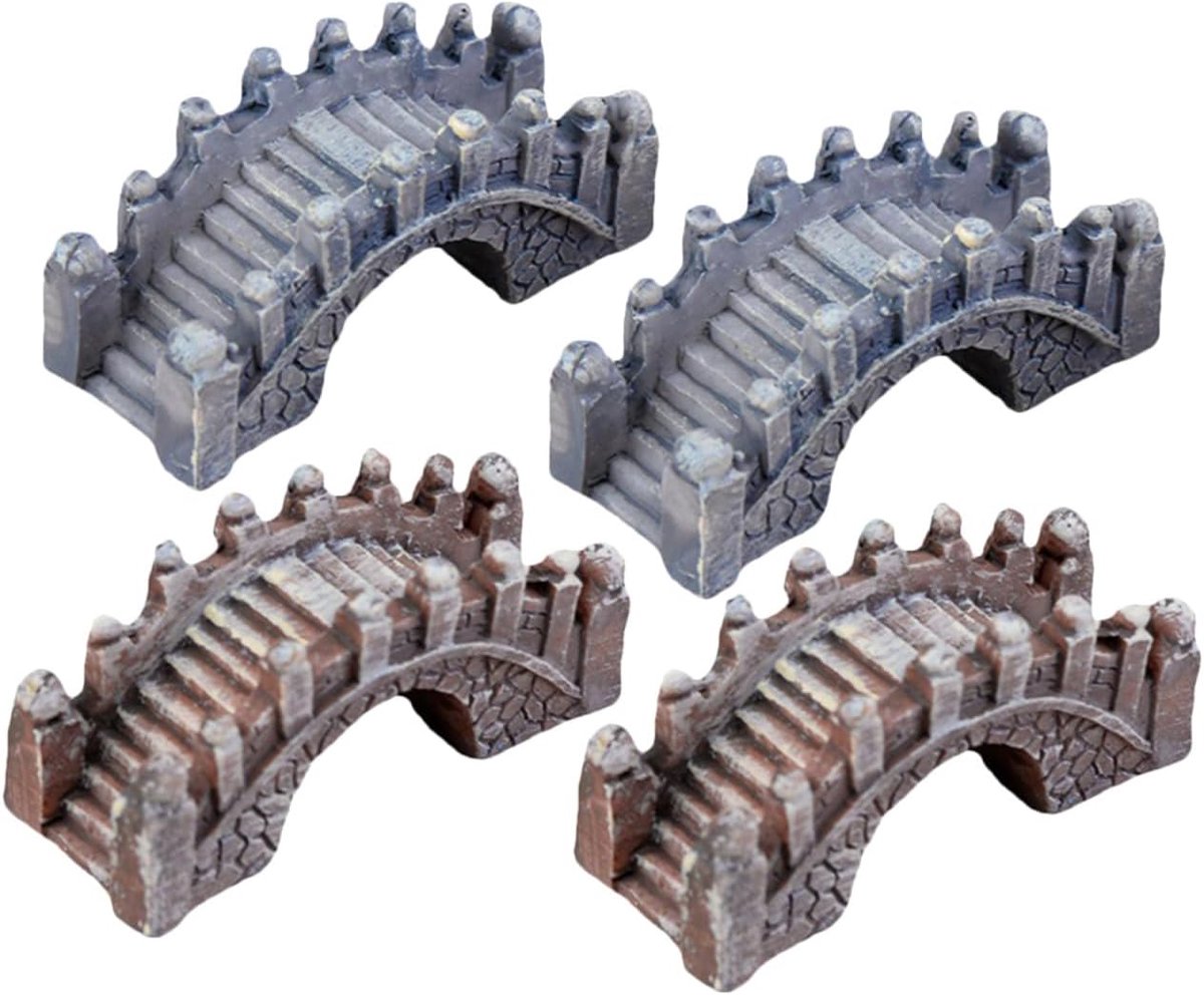 4 stuks micro-landschapsversiering micro-landschapsornament sprookjestuin brug brugvormige tuindecoratie mini-huisfiguren mini bloempotten Japanse brug slakken hars