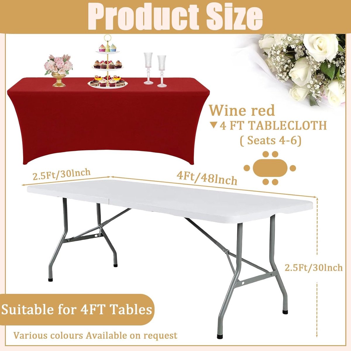 Tafelkleden 6ft voor rechthoekige tafel, rekbaar tafelkleed, wasbaar