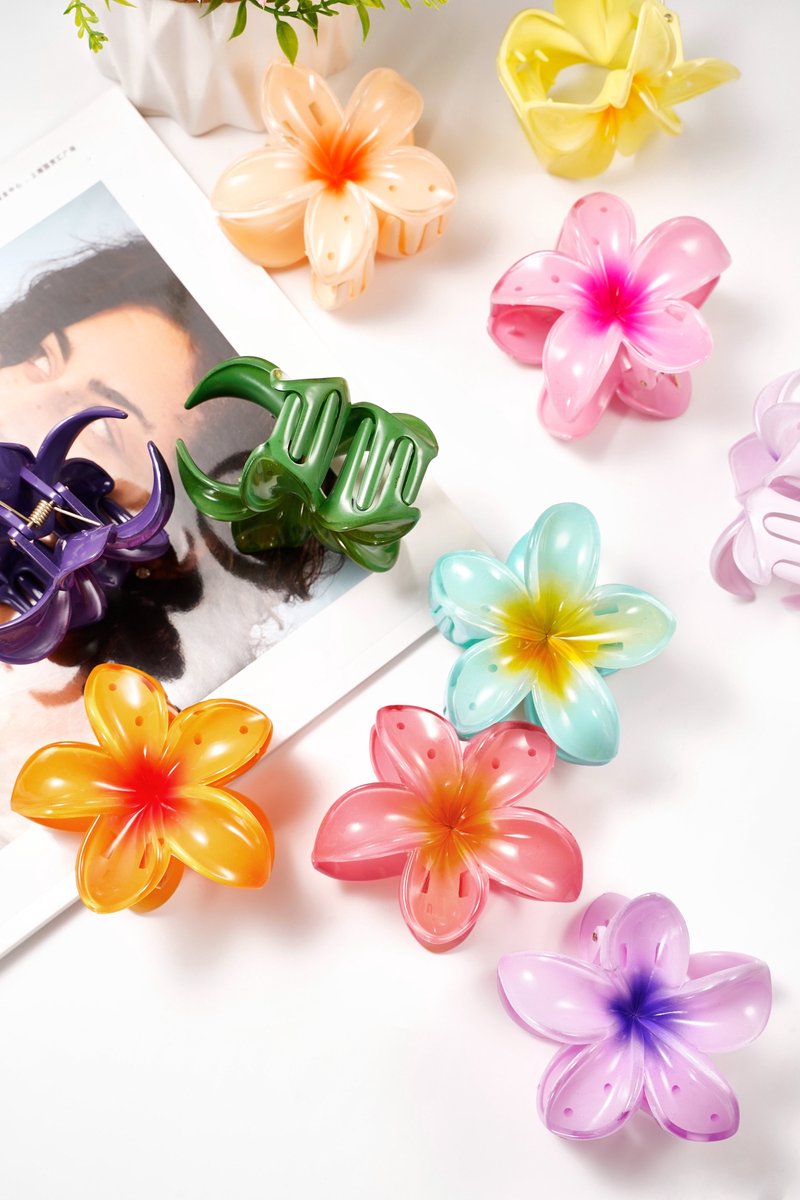 Haarclip met gradiëntbloem hawaii love - Groen