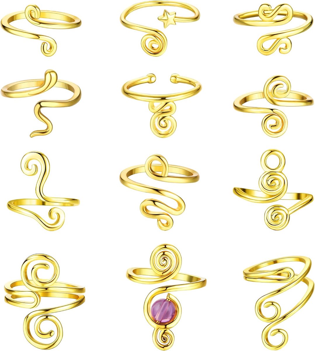 12 stuks verstelbare teenringen voor dames, hypoallergeen, 14K